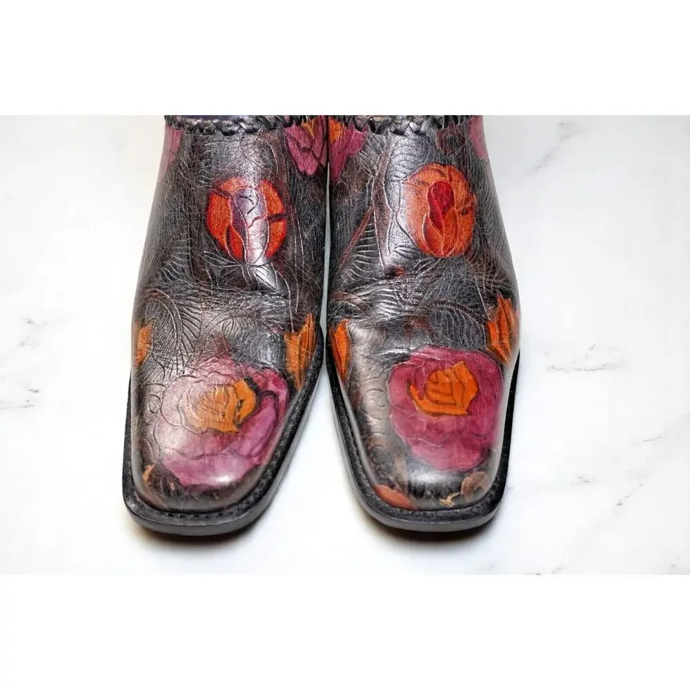 Vintage Floral Tooled Leather Mules Women 8 Handmade Brazil - Picture 10 of 10